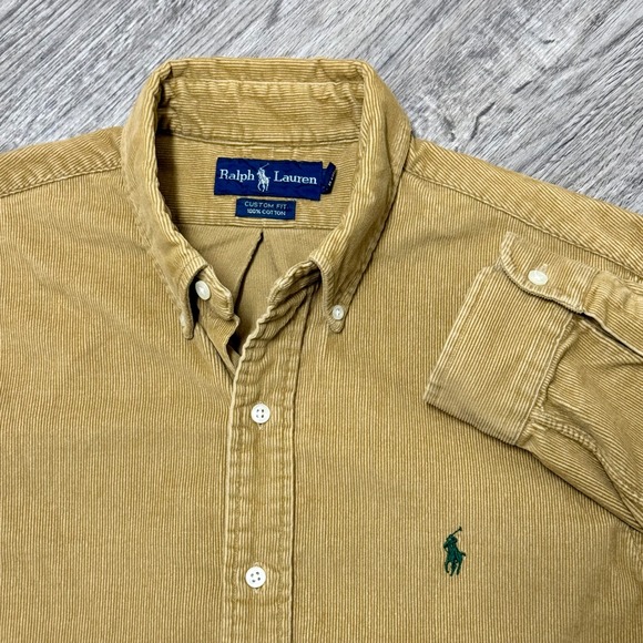 Ralph Lauren Other - Vintage Ralph Lauren Custom Fit Corduroy Shirt Men Large Tan Brown Button Cotton